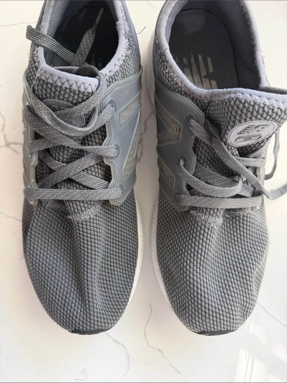 New Balance Men's Grey Knit Athletic Sneakers with White Sole
